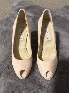 Albano Made in Italy Beige Suede Peep Toe High Heel Pumps